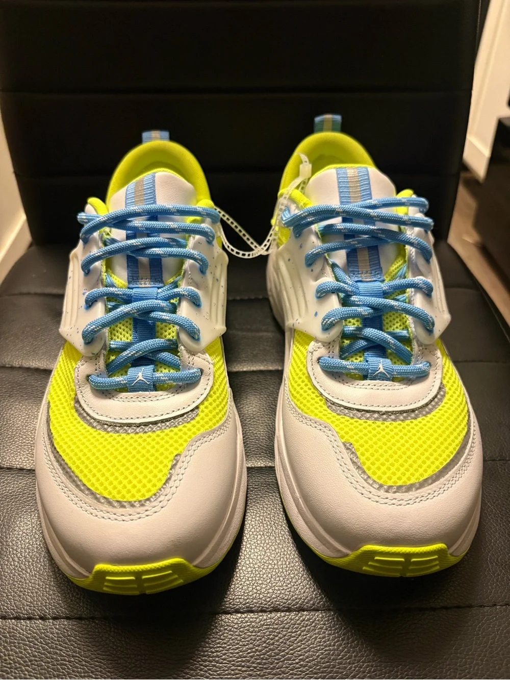 Jordan Kids' Neon Yellow and Blue Athletic Sneakers size 10